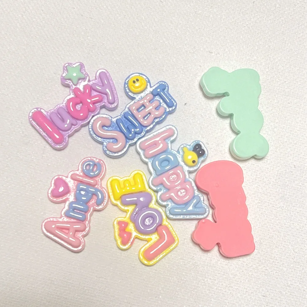100pcs Sweet Cute Letter Plate Flatback Resin Cabochon Scrapbooking For Phone Decoration DIY Craft Hair Bows Center Accessories