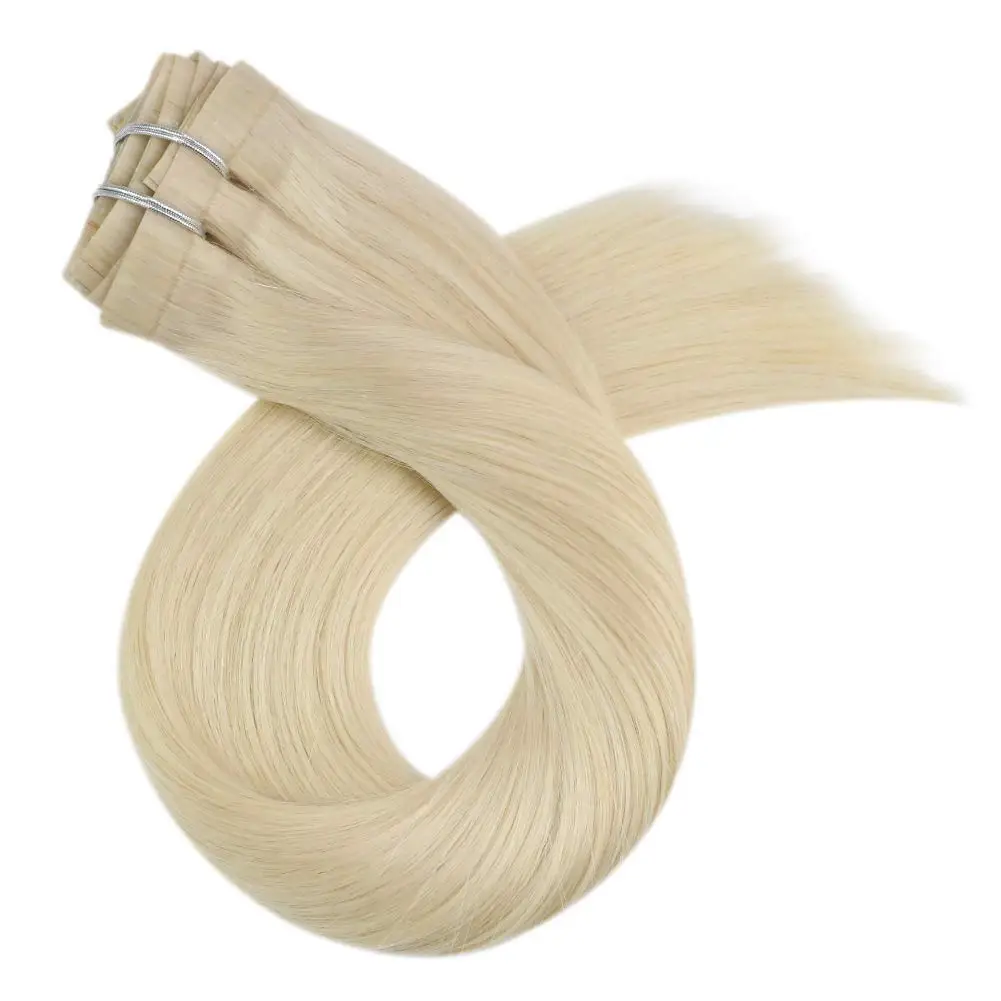 100% human hair extension clip in gray blonde double pu clip in extensions human hair