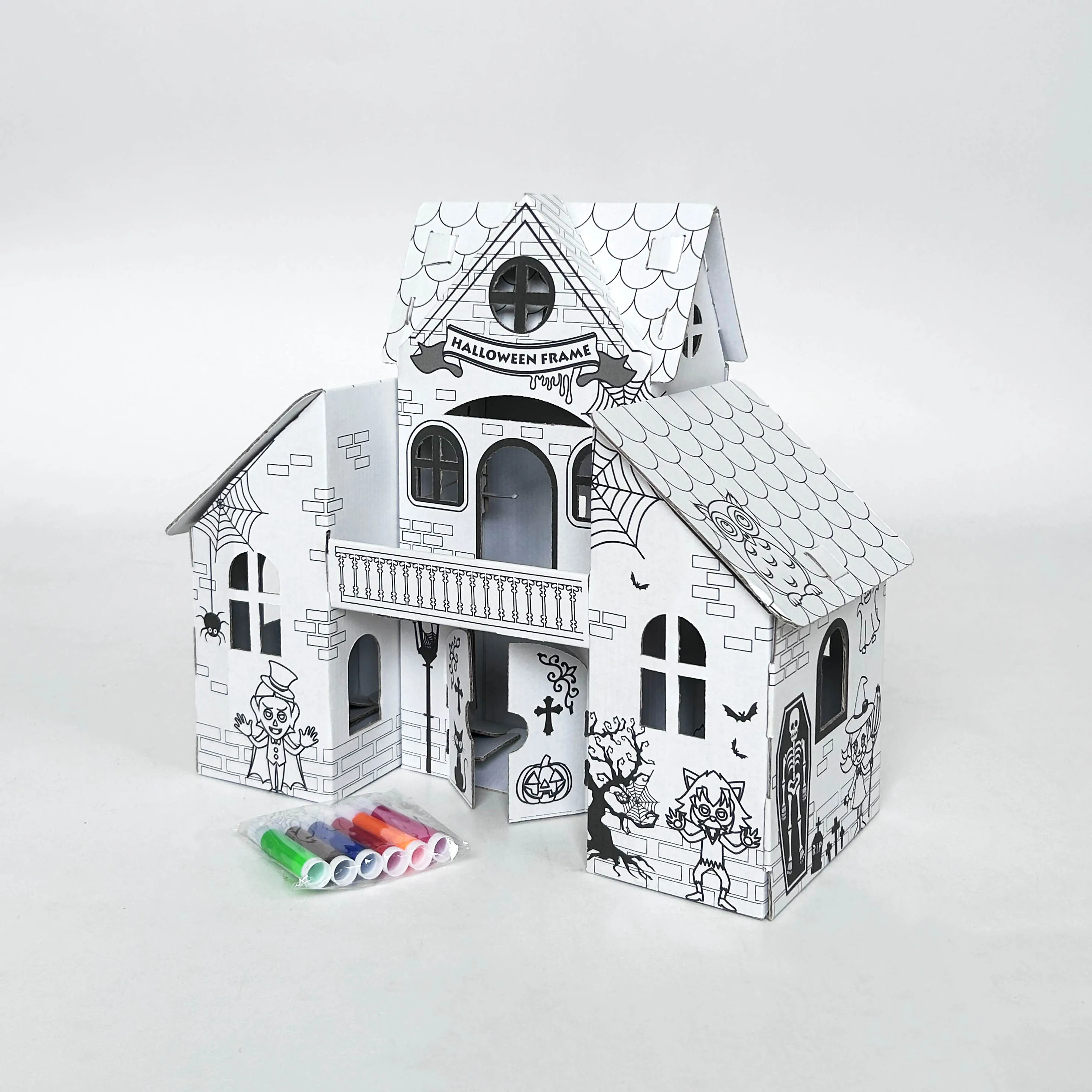 DIY Cardboard Playhouse Learning Early Educational Toys Creative Arts with Color