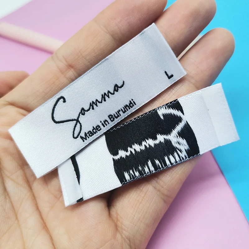 Custom cheap offset printing brand logo size standard back neck apparel clothing woven main  labels