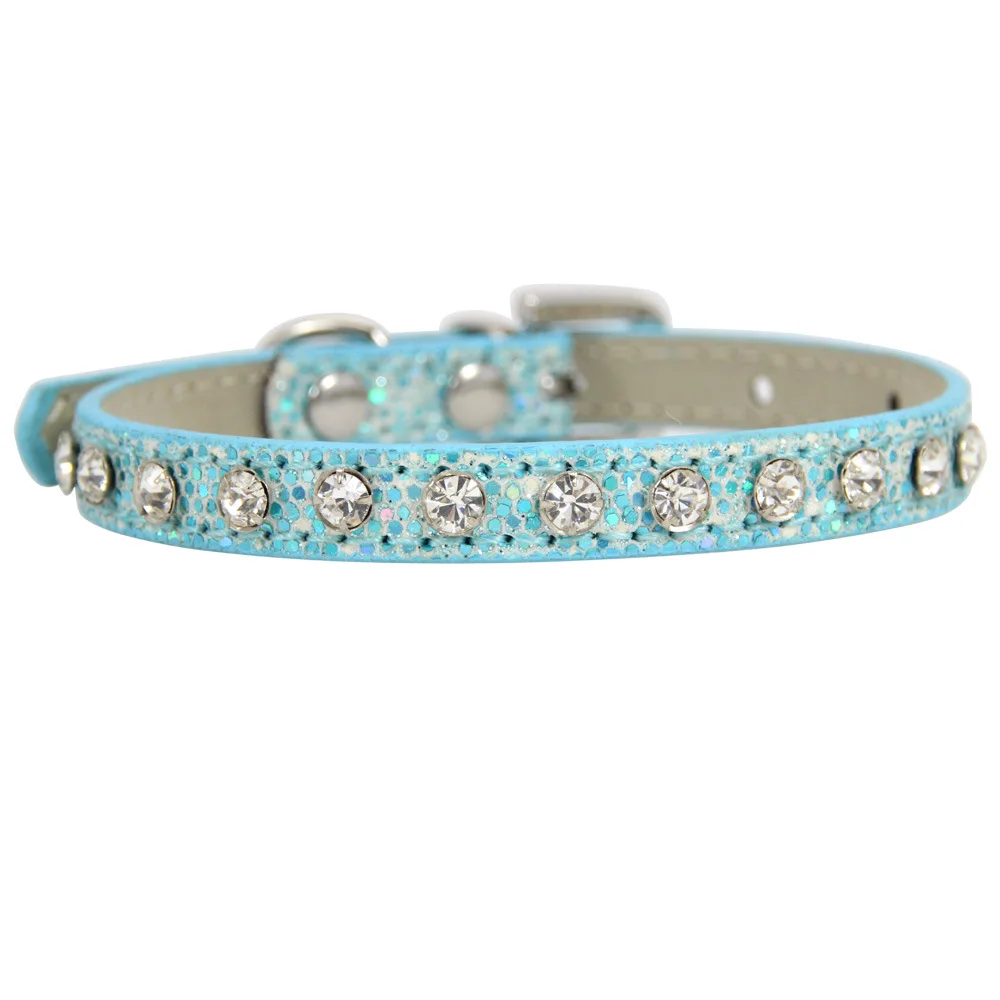 Wholesale Bling Rhinestone PU Leather Collar for Dog Cat Pet Accessories Crystal Diamond