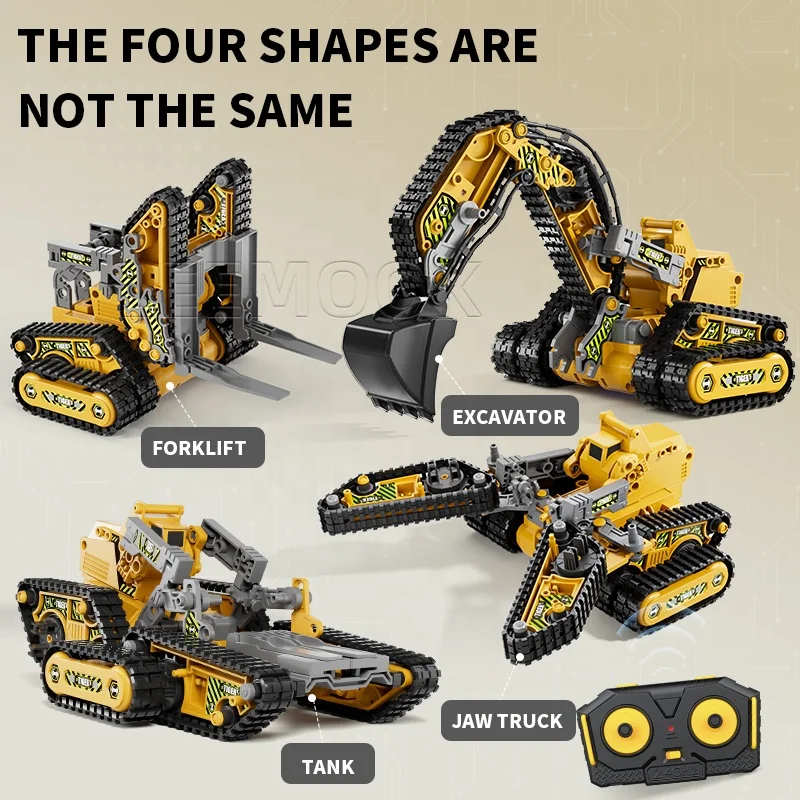 Leemook Hot Radio Control Excavator Bulldozer 2.4G RC Die Cast Construction Truck Toys Set 4-in-1 Engineering Vehicle