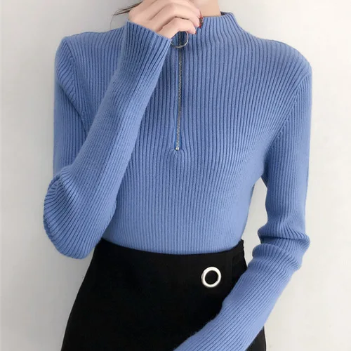 
Ever Fashion Knited Sweaters White High Neck Sweater for Women with Low Price 