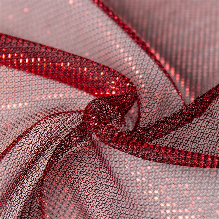 Wholesale 100% Polyester Tricot Knit Jersey Fabric Glitter Fishnet Stretch Air Mesh Gold Lurex Tulle Metallic Thread Fabric
