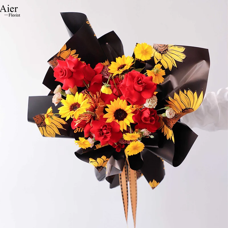 Aierflorist новый дизайн роскошный Подсолнух 58*58 см 20 листов букет Цветочная оберточная бумага для букета из Китая