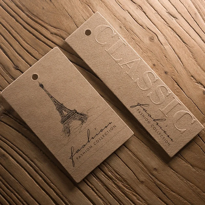 Cheap Custom Kraft Paper Hang Tags Embossed  Jeans Hang Tag Cloth Tag With Custom Printed Logo