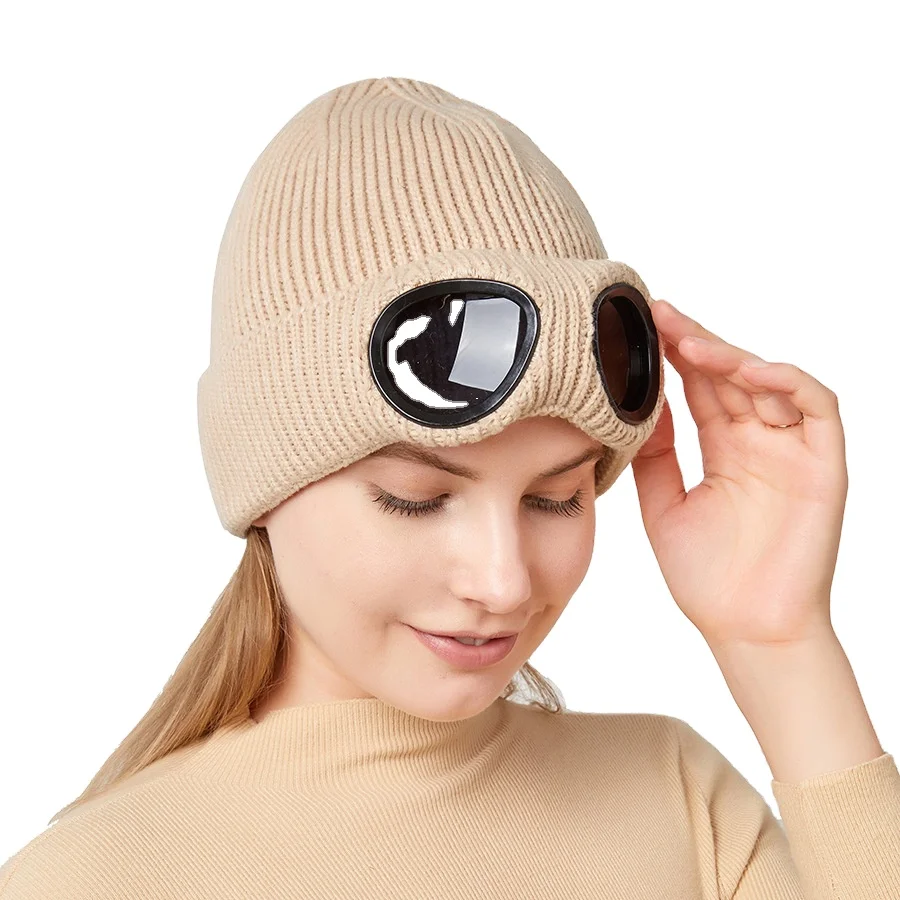 Autumn Winter Men and Women Cashmere Knitted Ski Windproof Glasses Warm Woolen Hat