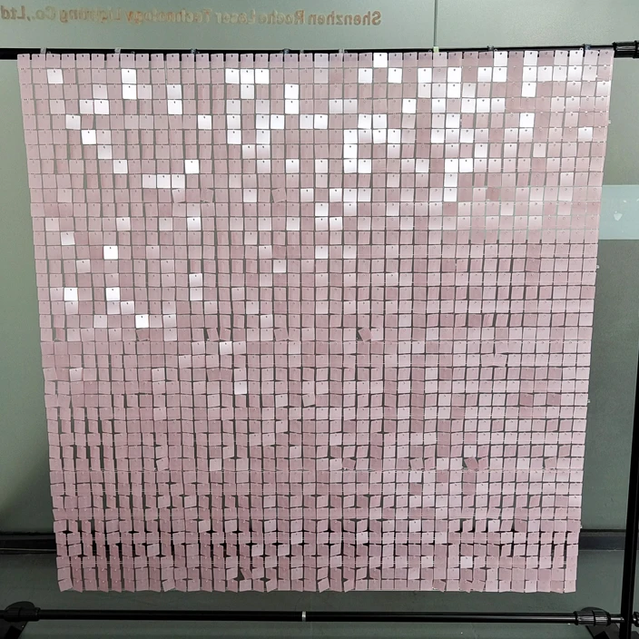 Roche Baby Pink 4D Sequence Clear Grid Transparent Back Shimmer Wall Panels Decoration For Birthday Wedding Background