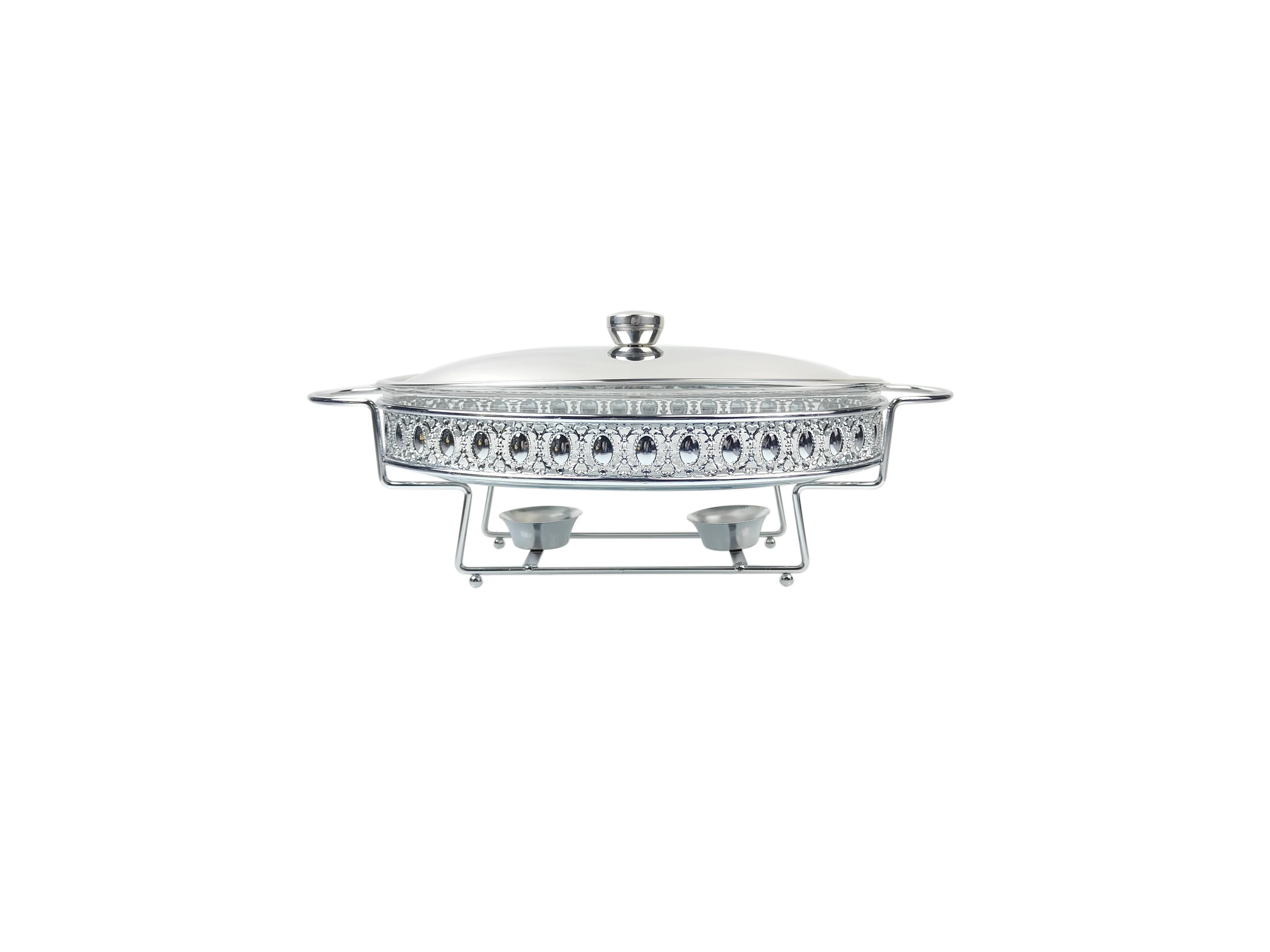 3l Stainless Steel Chafer Dishes Buffet Set Oval Shape Glass Chaffing Dish Food Warmer Golden Chafing Dish