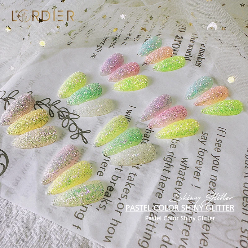 Popular Pastel Color Nail Glitter Powder 12 Colors Bulk Nail Art Pigment
