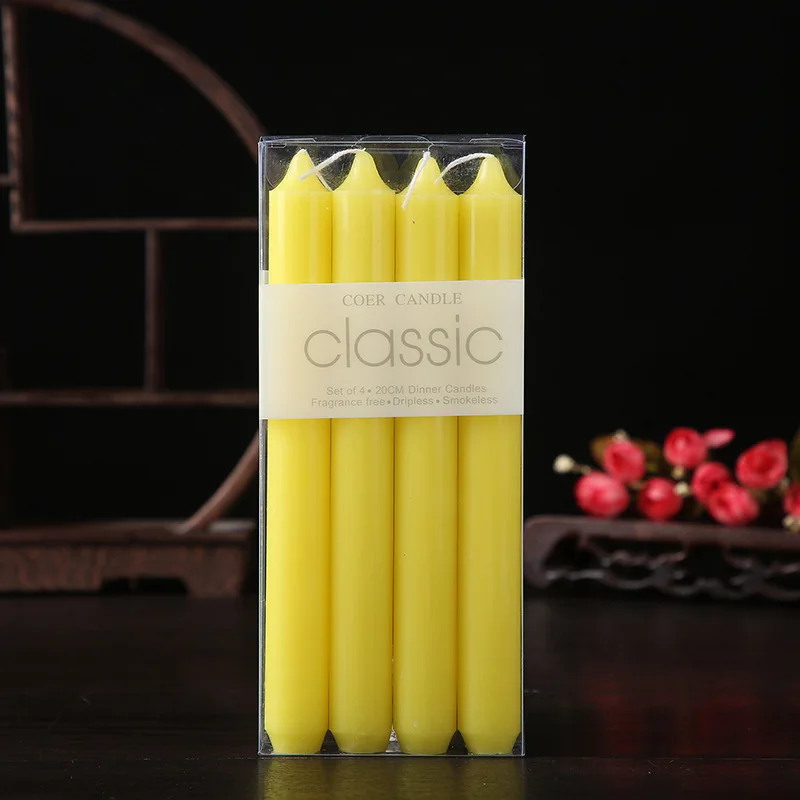 Home decor Unscented Smokeless Paraffin wax Colorful 20cm Taper Candle Sets For Weddings And Parties
