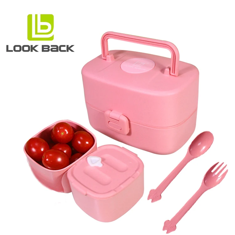 Wholesale 3-Compartment Tiffin Bento Lunch Box 1L Wheat Straw Containers Fork Spoon Sealed Stackable Lunchbox Making Machine