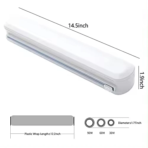 Reusable Plastic Wrap Dispenser with Slide Cutter PP Blade Material Press Function for Fruit and Vegetable Tools