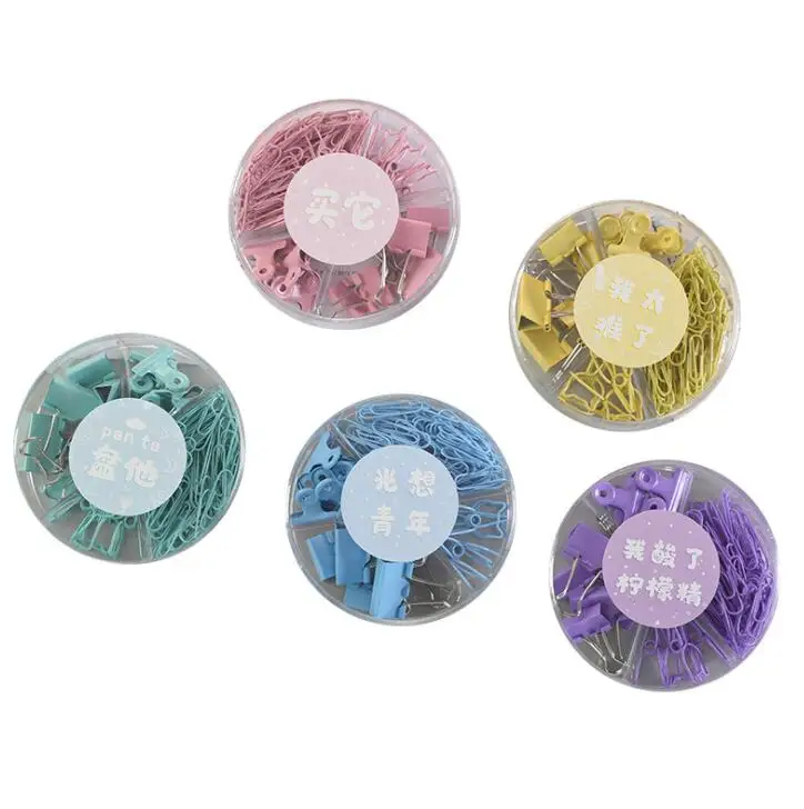 84pcs/box Kawaii Metal Paper Clip Set Candy Color Binder Clips for Book Decorative Clip Set School Stationery