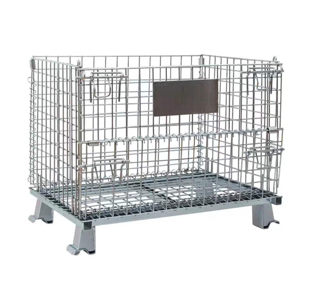 Heavy Foldable wire mesh metal pallet folding warehouse lockable storage Cages wire mesh container mesh pallet