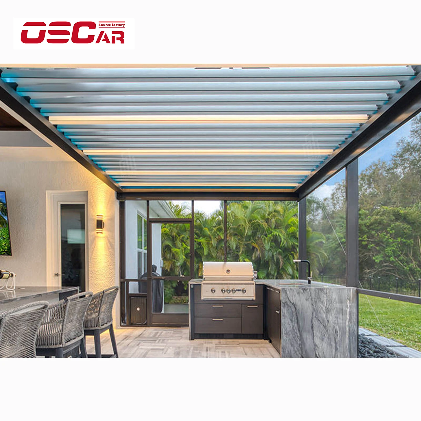Design Outdoor Electric Motorized Aluminum Louver Roof Smart Pergola Pavilion