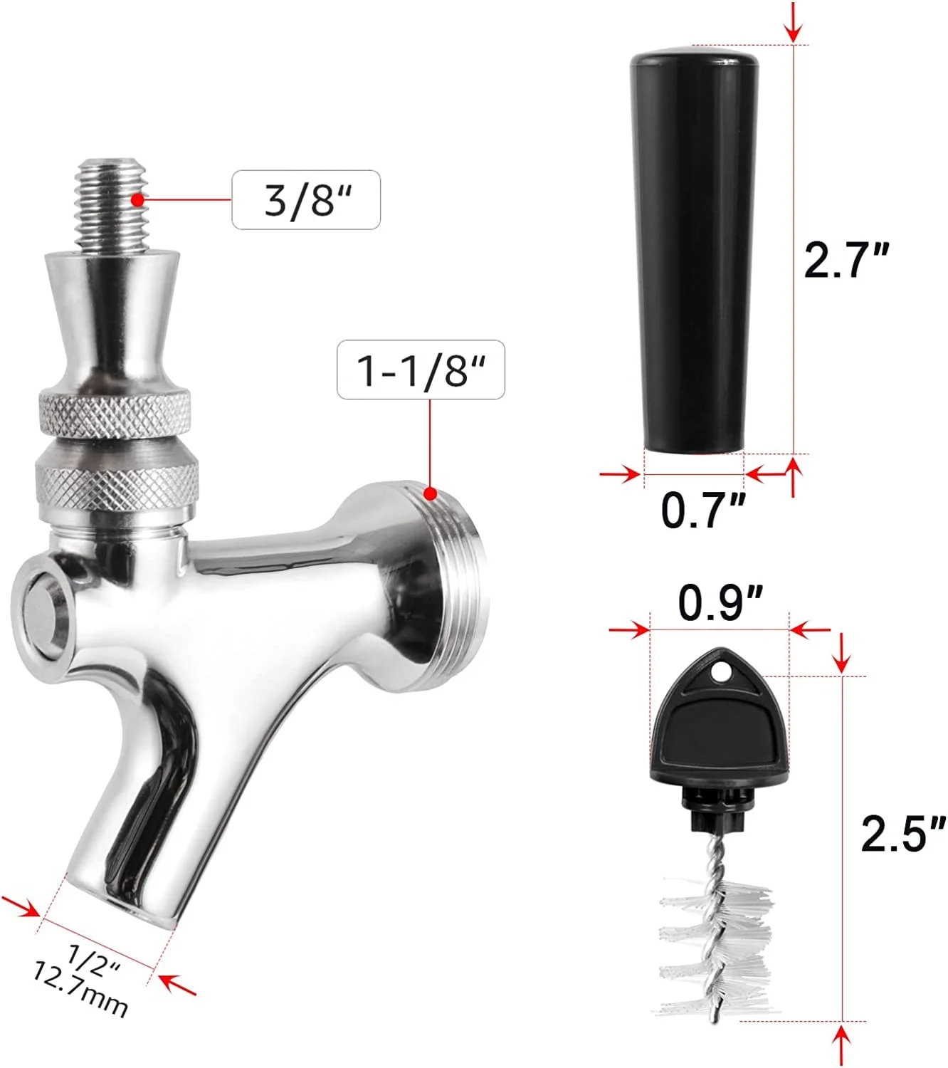 Beer Faucet Stainless Steel Beer Tap Faucet Keg Tap with Beer Faucet Tap Handle, Beer Tap Faucet Plug, Draft Beer Keg Tap Faucet