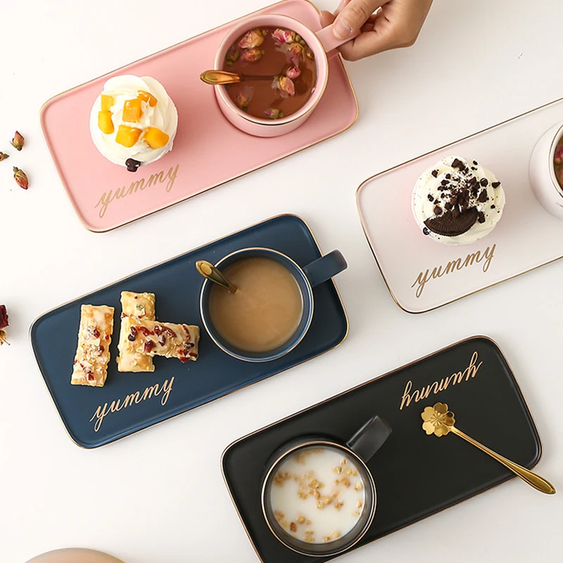 Wholesale 300ml Creative Luxuery Vintage Porcelain Tea Cup Sets Custom Logo Ceramic Coffee Mugs Cup and Square Saucer Set