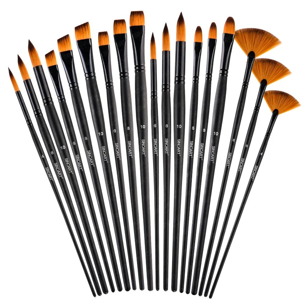 SINOART Nylon Double-color Black Handle Artist Paint Brush Set for Oil Acrylic Painting Watercolor Brush
