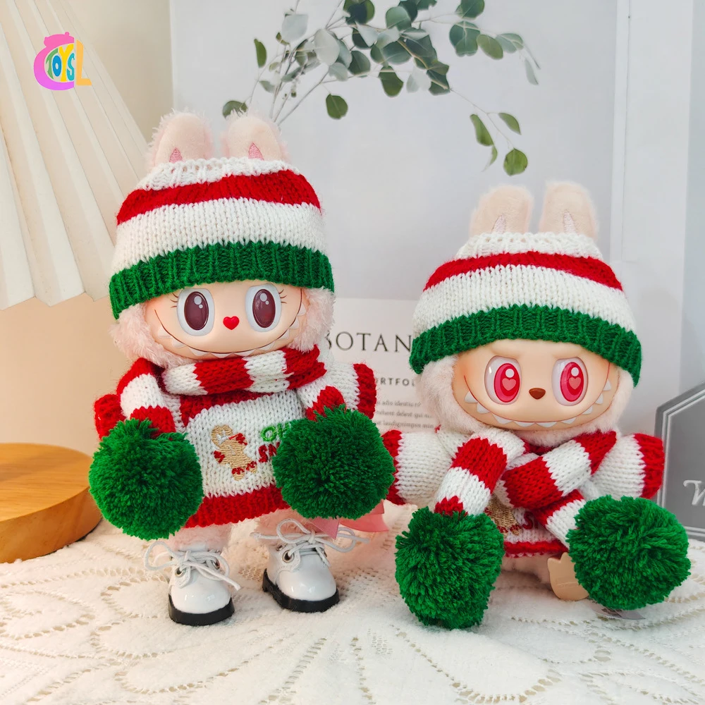 Fashion Labubu Clothes Sweater Christmas Outfit Cute Hoodies  Scarf Hat LABUBU Doll Soft Clothing Keychain Bag Pendant Toy Dress