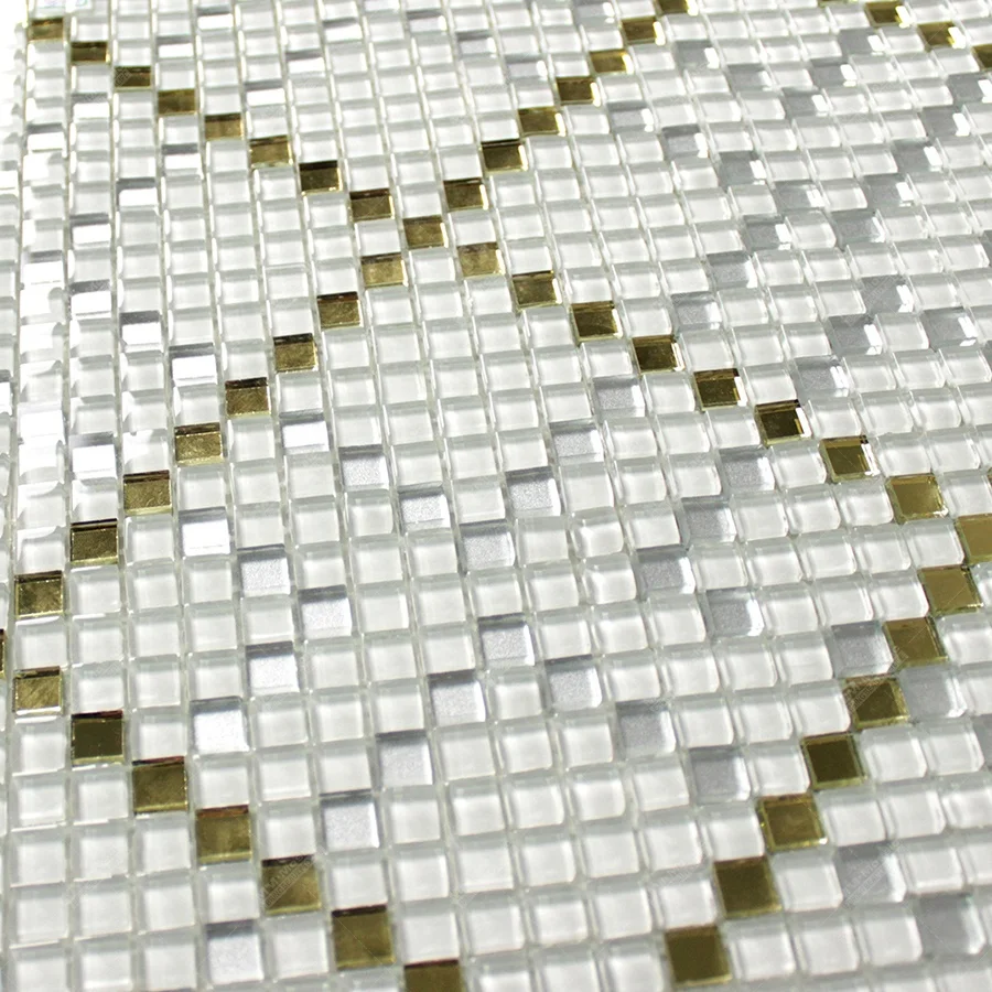 Custom Hand-cut Wall Mural Design White Gold Mosaic Glass Tiles Art Picture for Kitchen Backsplash Bathroom Hotel Wall Project