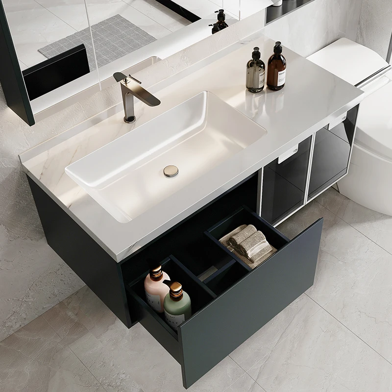 hot sale Black Toilet Cabinet Wall Mounted 36 Inch Marbled Top Bathrooms Vanity Set With Sink