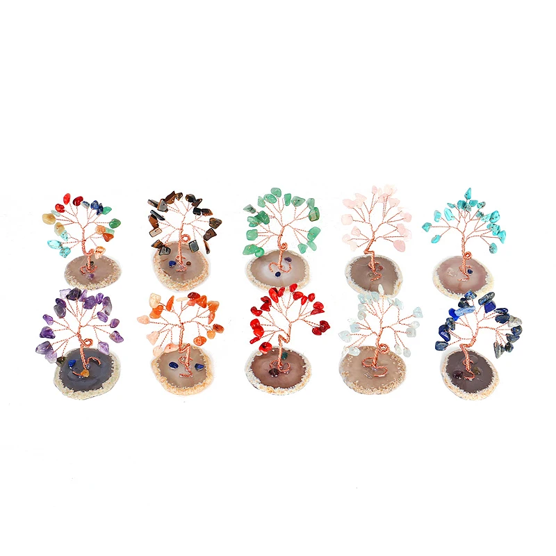 Wholesale Natural Crystal Crafts Agate Slice Gravels base bonsai  money  blossom tree