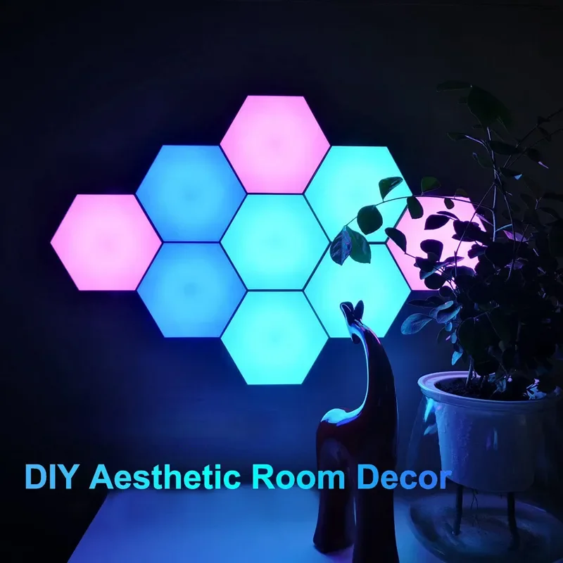 KTW Custom DIY Mood Hexagon LED Lights Magnetic Remote Control Smart Home Wall Panels Touch Sensitive Gaming RGB Night Lights