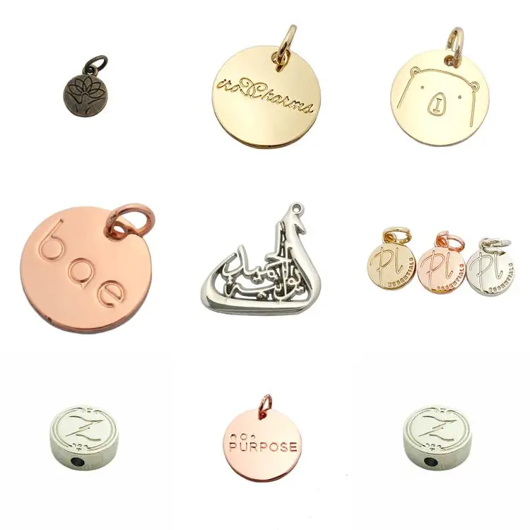 Fahion Design Made Custom Silver logo Stamped Metal Jewelry Tags for Pendant / Necklace