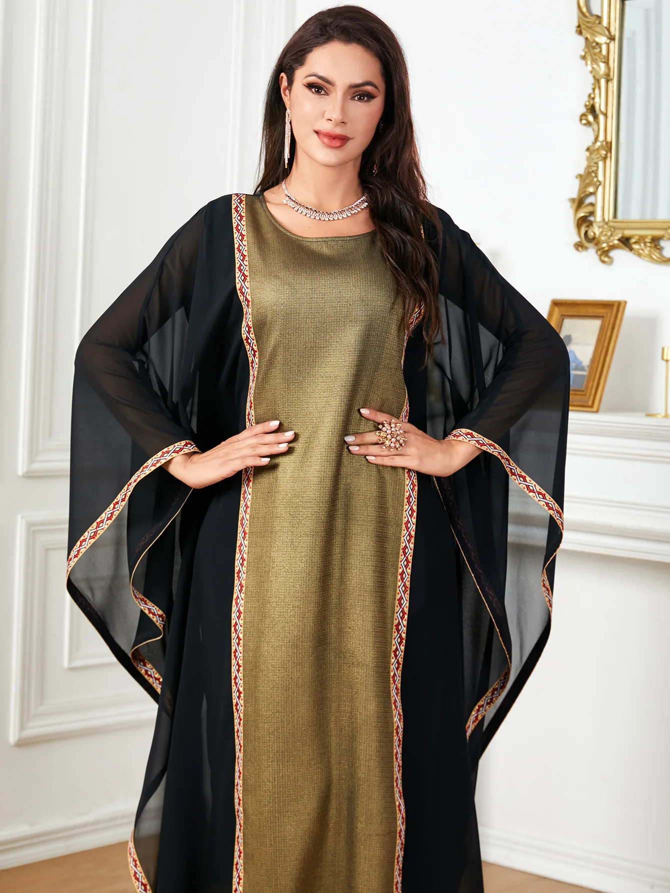 568 Free size Muslim women casual dress plus size kaftan dresses women clothes with bat sleeves Islamic clothing