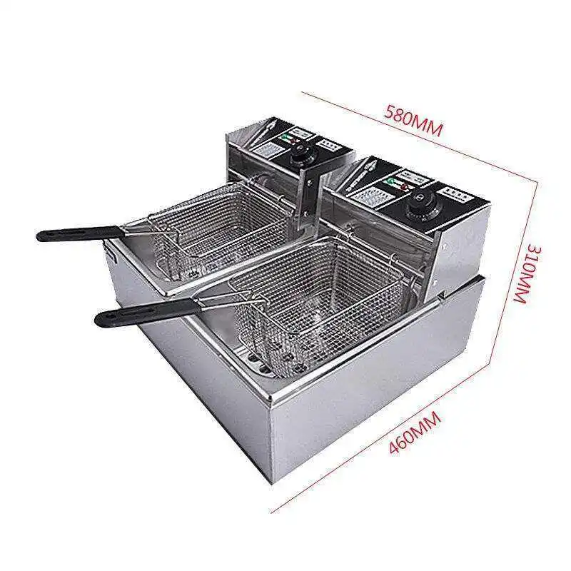 Countertop 6L+6L Stainless Steel French oil Fries Machine 2 Tank 2 Basket Commercial Potato Chip Fryer Electrical Deep Fryer0