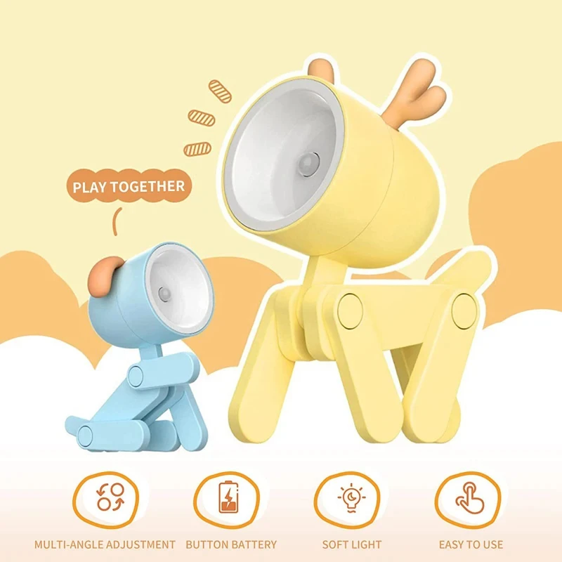 Led Night Light Mini Cute Pet Light Cartoon Dog Deer Dinosaur Folding Table Lamp Kids Room Bedside Bedroom Living Room Decor