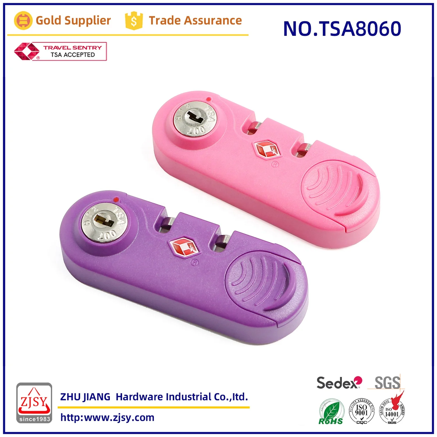 TSA8060 high quality plastic luggage zipper lock TSA007 customs lock safe travel fashion trolley case lock