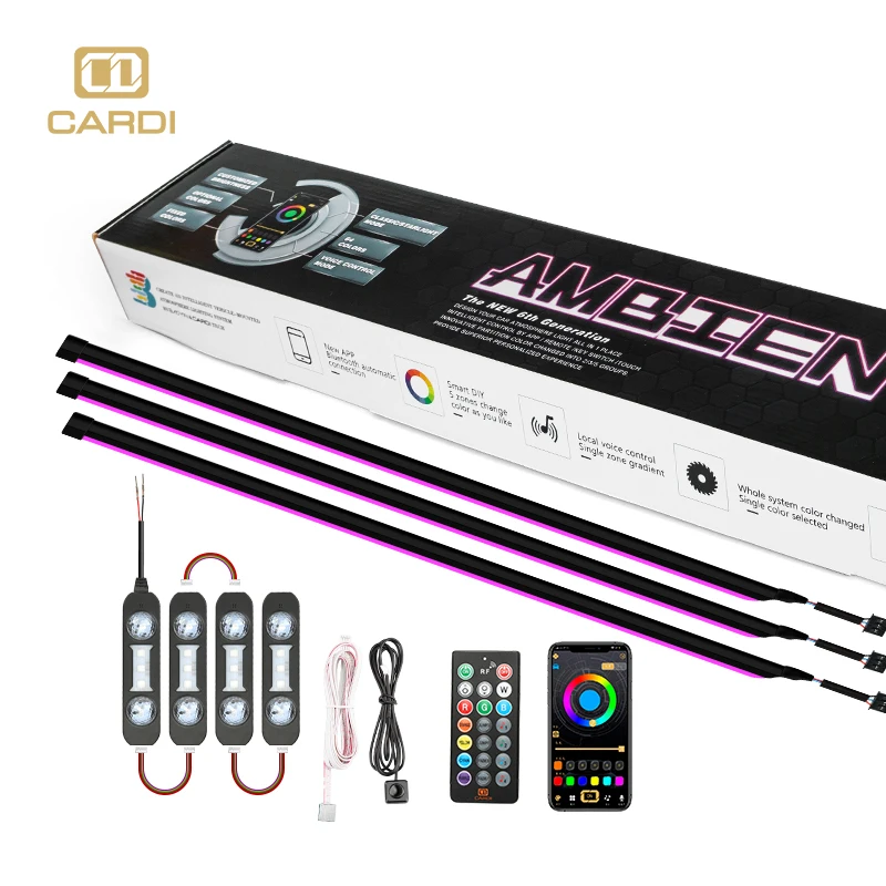 Светодиодная лента «CARDI» K3, проблесковый стробоскоп на крышу автомобиля, с управлением через приложение, холодная линия, освещение для салона автомобиля