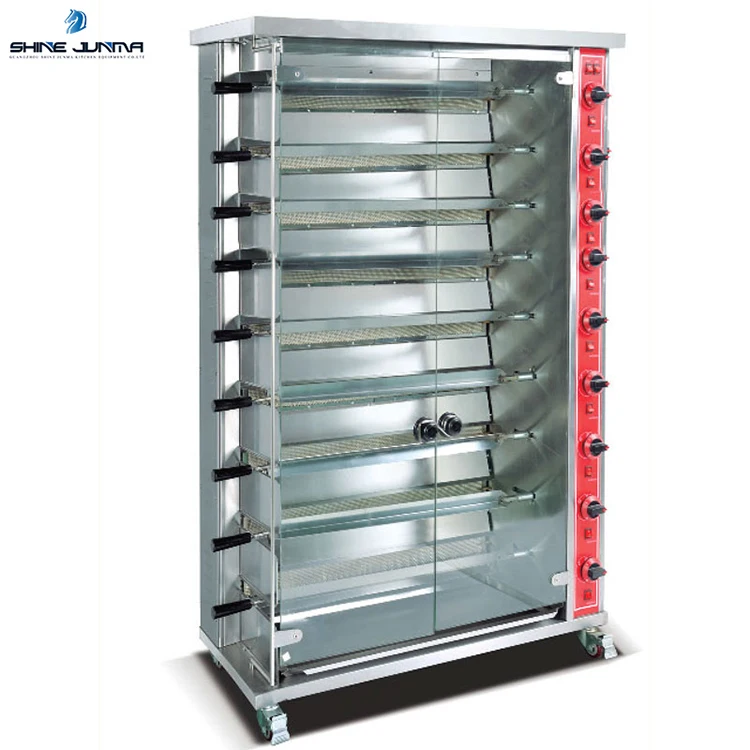 
Вертикальный 9-слойные газовая печь для приготовления курицы печь с вращающимся Подом используется в гриль-бар 