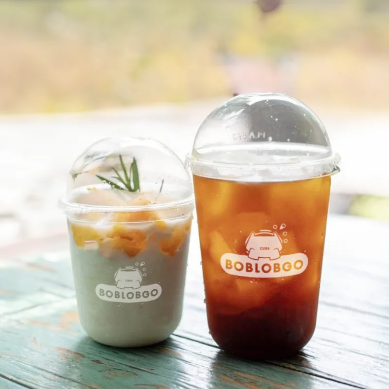 LOKYO 8oz 12oz 16oz 32oz Custom logo pp disposable u shape juice smoothie boba bubble tea plastic cup with lids