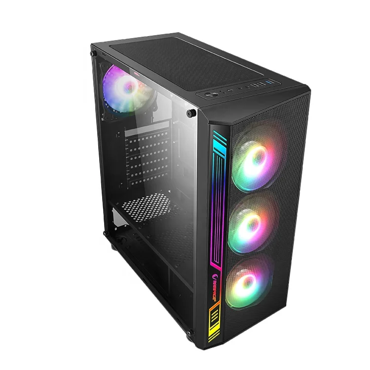 192-15 ATX Computer Case With Cooling Fans ARGB Strip Metal Mesh Glass Panel Gaming PC Chassis New Arrival
