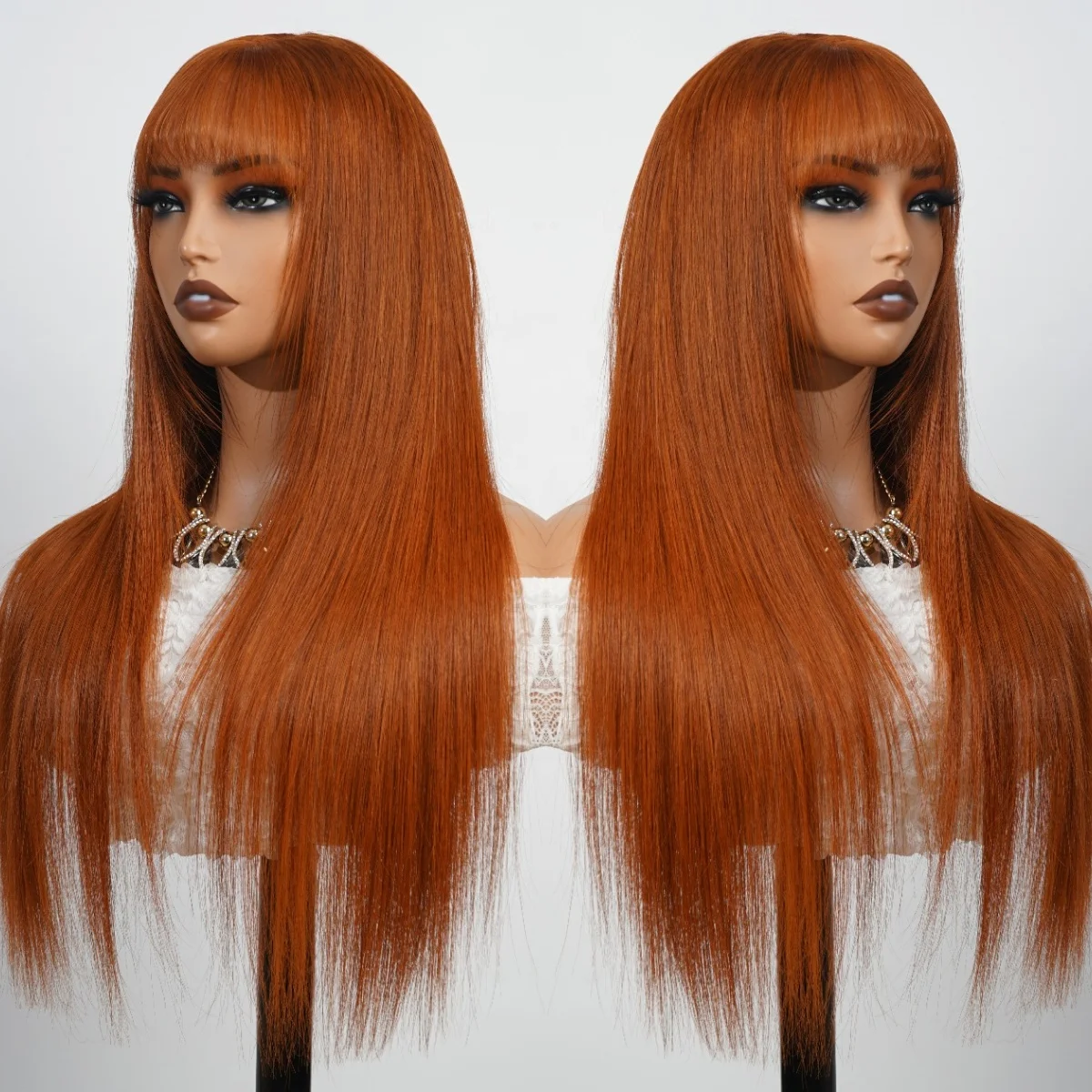 Wholesale Raw Vietnamese Hair 13x4 Frontal Wig Human Hair,22' 180% Ginger Color With Bangs Straight Wigs For Black Women