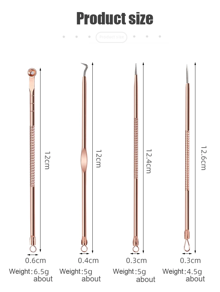 4PCS Facial Skin Care Blackhead Removal Tool Kit Gold Stainless Steel Acne Pimple Extractor Tool