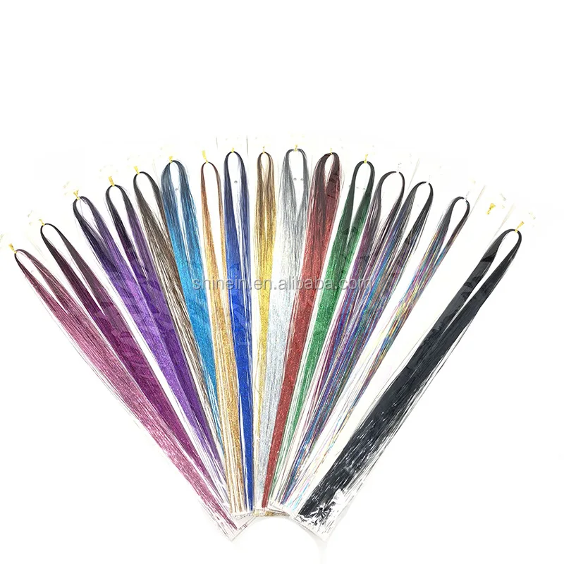 Shinein 150 Strands Straight 37' Metallic Glitter Tinsel Hair Extensions Laser Hair Tinsel Strands for Women