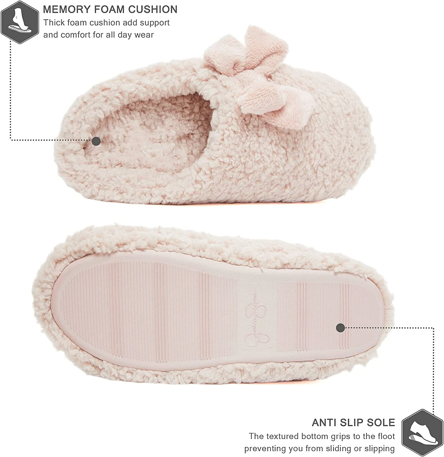 Womens Plush Marshmallow Slide on House Slipper Clog with Memory Foam Insole TPR Outsole Ladies Home Winter Slippers