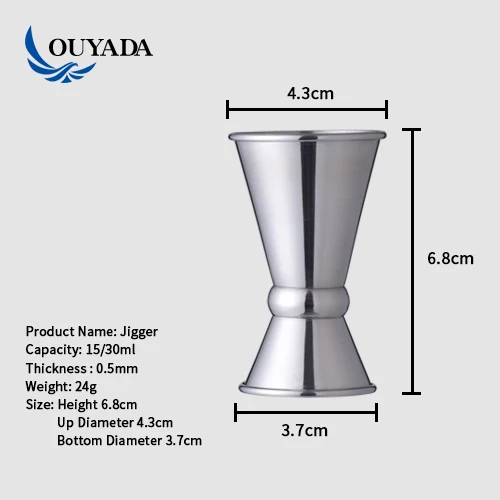 
Factory Direct 15ml 30ml stainless steel metal measuring bacardi custom bar jigger 
