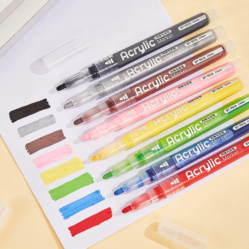12-Color Acrylic Marker Pen for DIY Painting & Graffiti 10mm Wide Custom Logo Art Marker Set with Hook Line Paint Pen