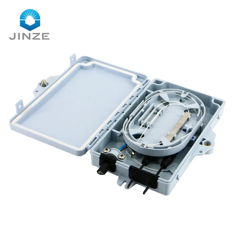 JINZE indoor 2 port fiber optic terminal box 2 core ftth box with SC pigtail mini optical wall socket