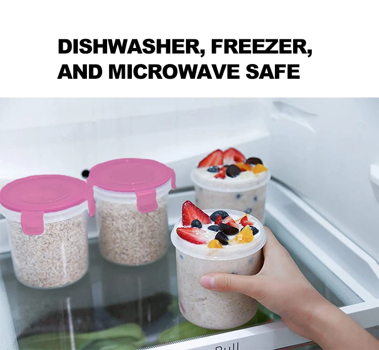 Leak-Proof Locking Overnight Oats Jars with Lid BPA-Free Plastic Containers devise for Oatmeal, Cereal, Milk on the go