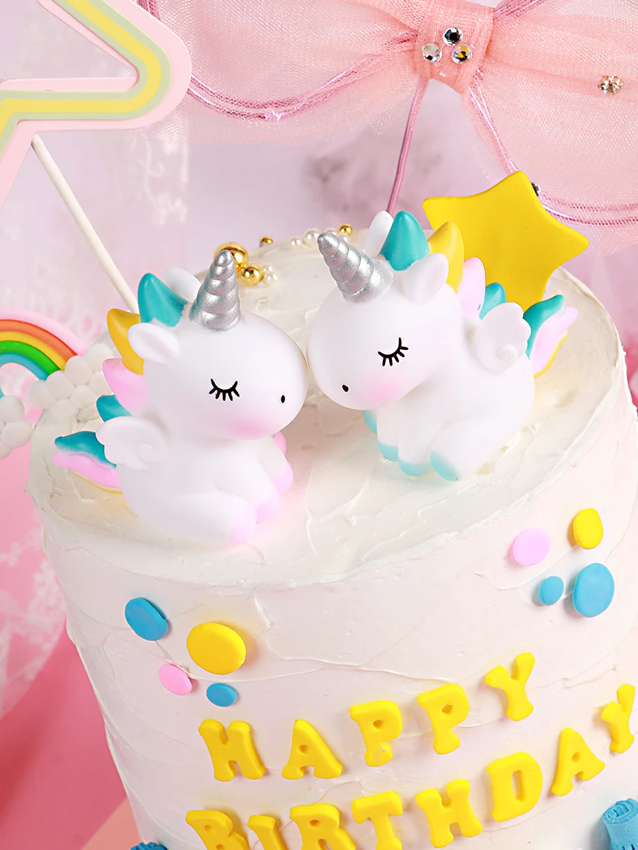  Vinyl doll Mini Cartoon Unicorn Cake Toppers Decoration Ornament for Kids Girls Birthday Baby