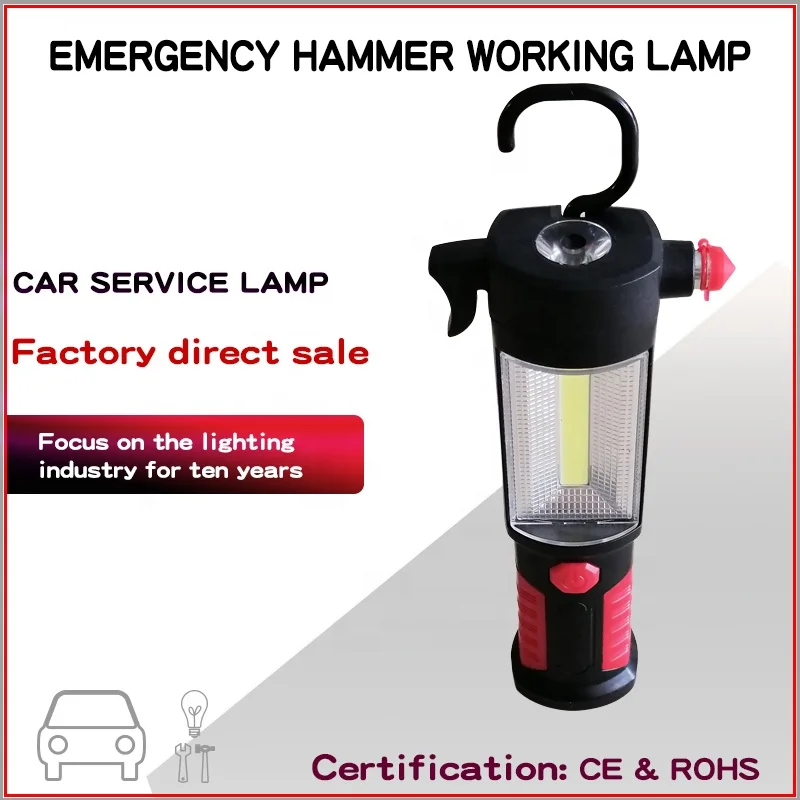 The LED working light knocks the bottom of the window with magnet on board emergency safety hammer flashlight