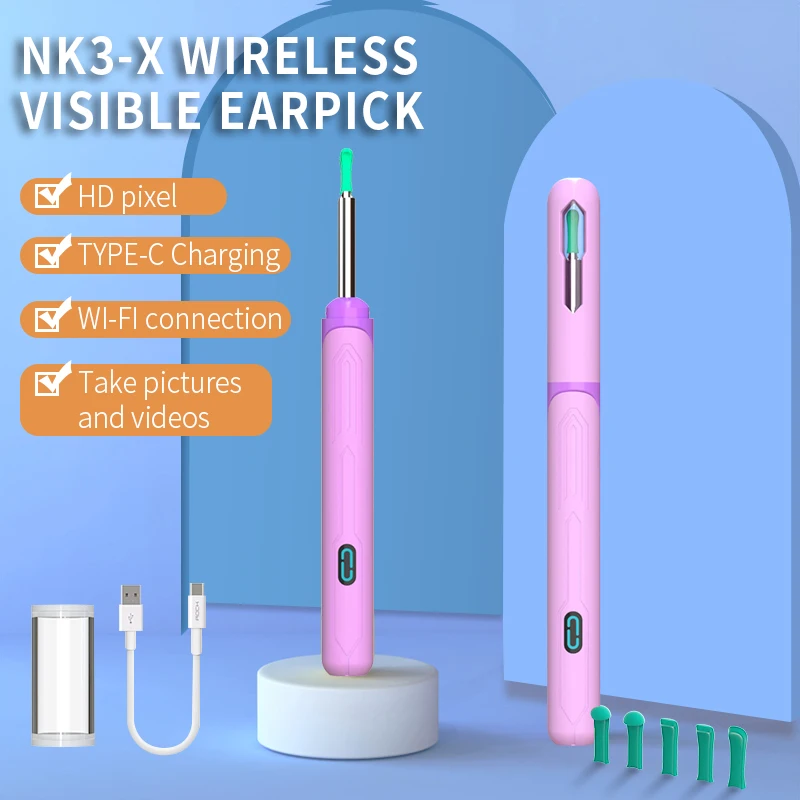 Wireless Smart Visual Ear Cleaner Otoscope NK3 Ear Wax Removal Tool with Camera Ear Endoscope Kit