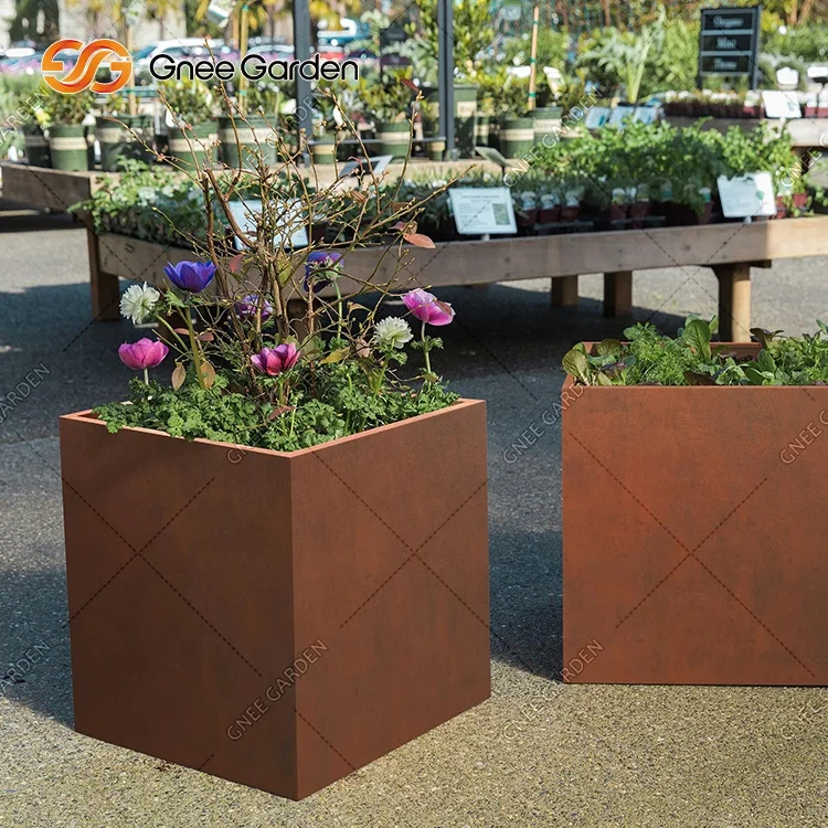 Rectangular Corten Steel Planter Vertical Flower Pot Decorative Outdoor Corten Planter Box