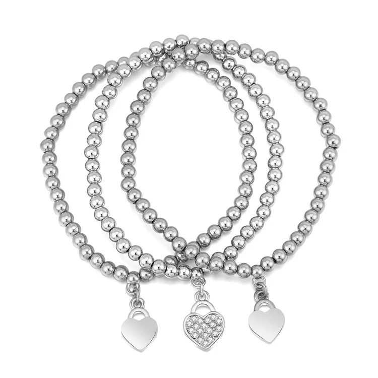 3pcs Set Beautiful Excellent Love Heart Pendant Bracelet Girl Bracelet Mom Beads Bracelets
